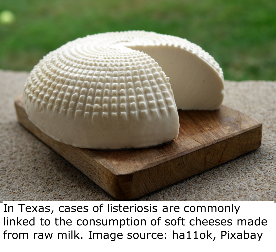 "A wheel of white cheese on a wooden board. A large slice has been removed from the wheel of cheese."