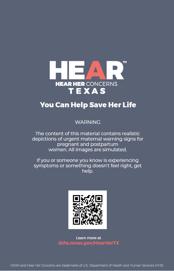 Hear Her Texas Urgent Maternal Warning Signs Cover.