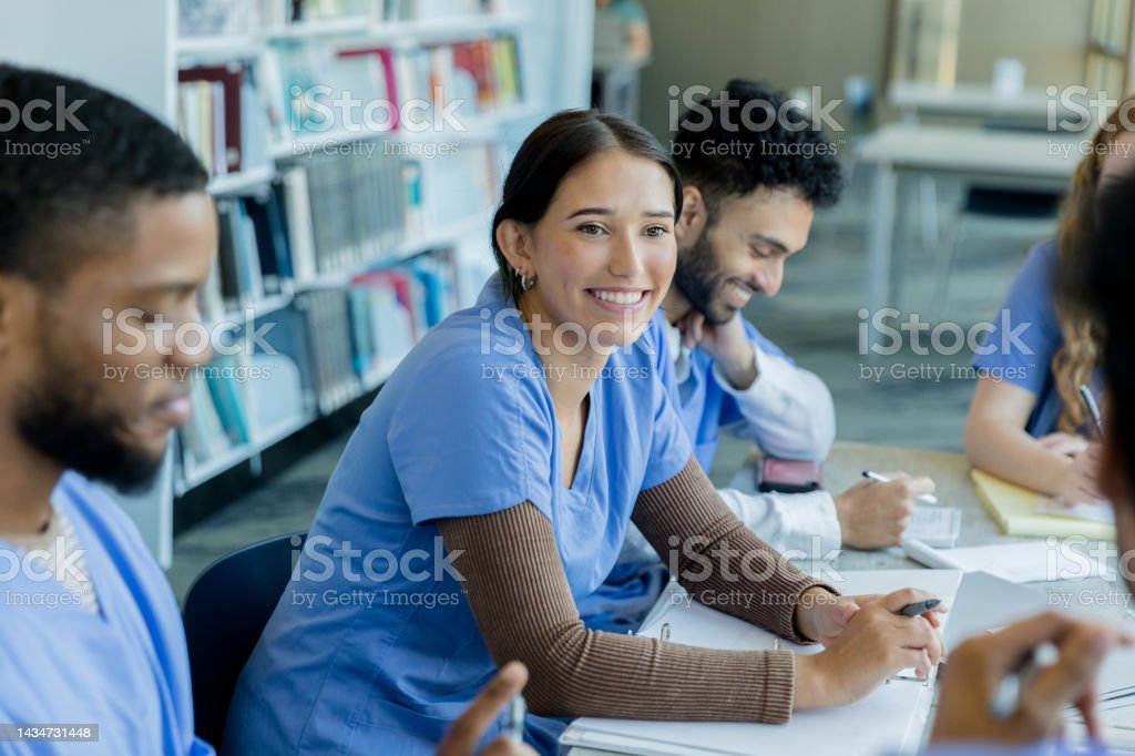 A group of medical students in a classroom.