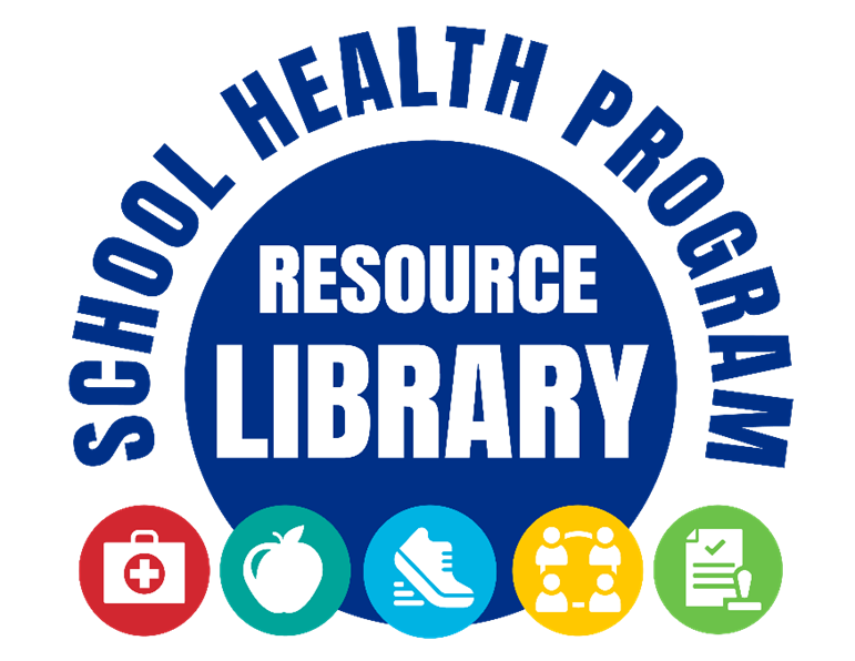 blue text on a white background with icons depicting the Texas School Health Resource Library