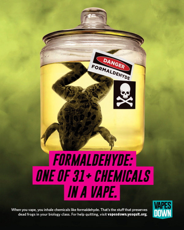 poster of a frog in a jar of chemicals