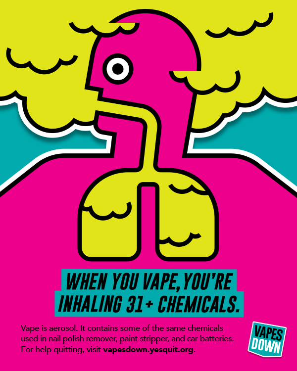 poster showing a drawing of a person with green lungs breathing in fumes from a green cloud 