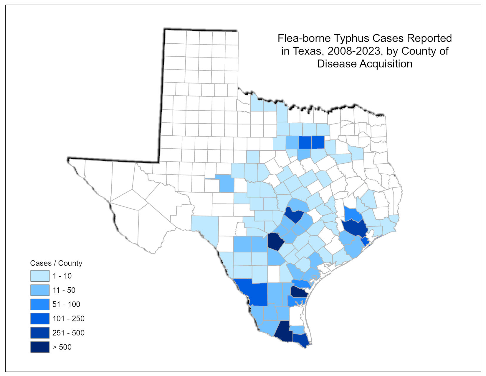 Flea-borne typhus cases by county