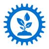 Icon of a plant inside a blue gear shape