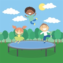 Three kids on trampolines - clipart