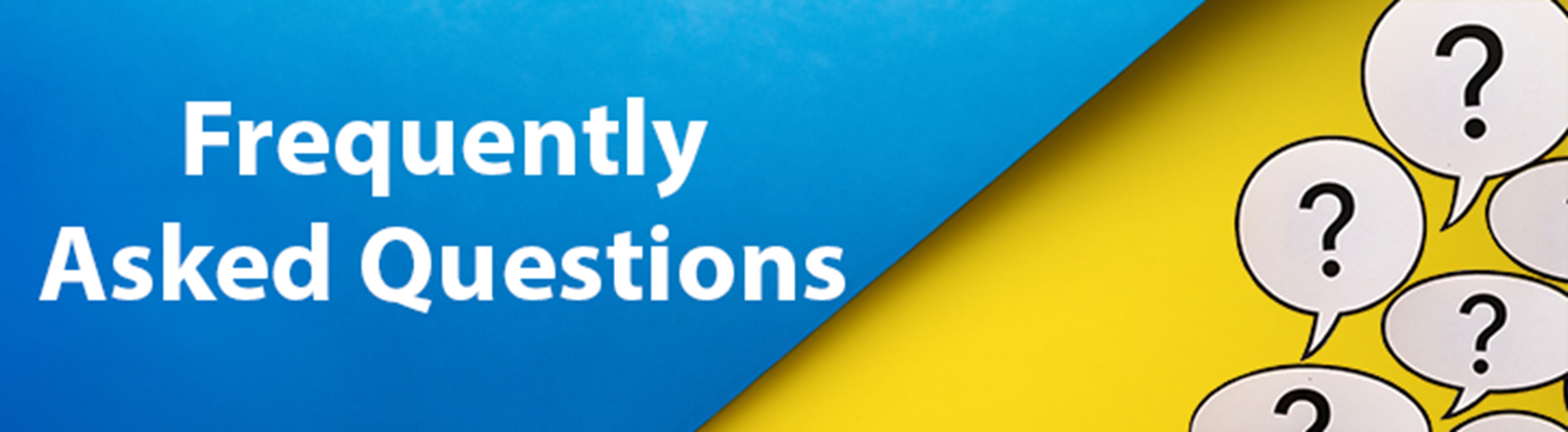 A section banner titled "Frequently Asked Questions" and a picture of speech bubbles with question marks.