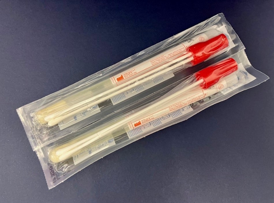 "Copan Cepheid Sterile Dual Swab Collection and Transport kit for CRO specimens. Photo source: DSHS (2022)"