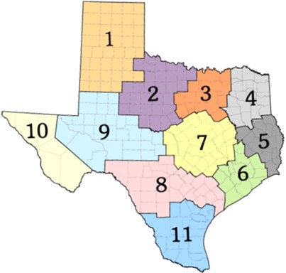 Map of Public Health Regions in Texas