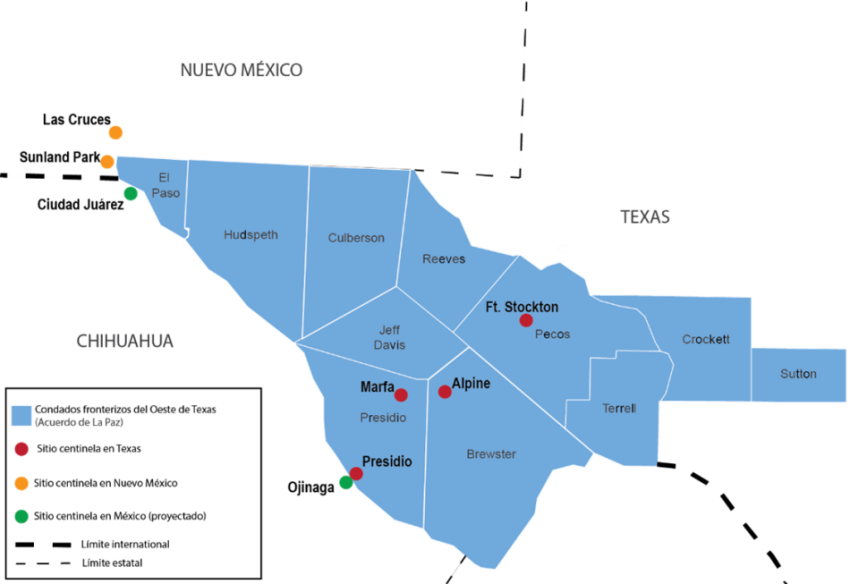Mapa de la red del Programa Fronterizo de Vigilancia de Enfermedades Infecciosas
