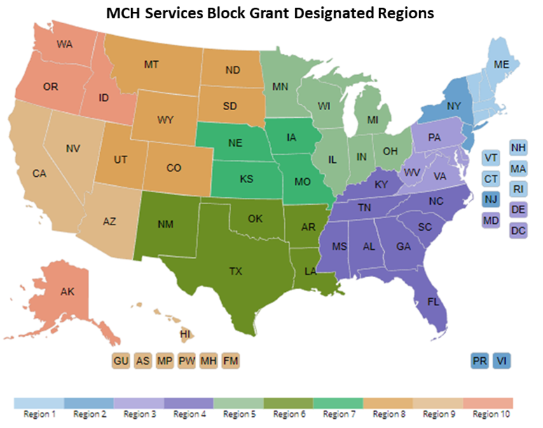 Map of MCH services block grant designated regions