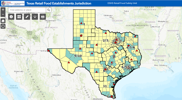 map of Texas Retail Food Establishments Jurisdiction