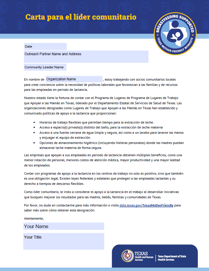 Plantilla de carta a las líderes comunitarias