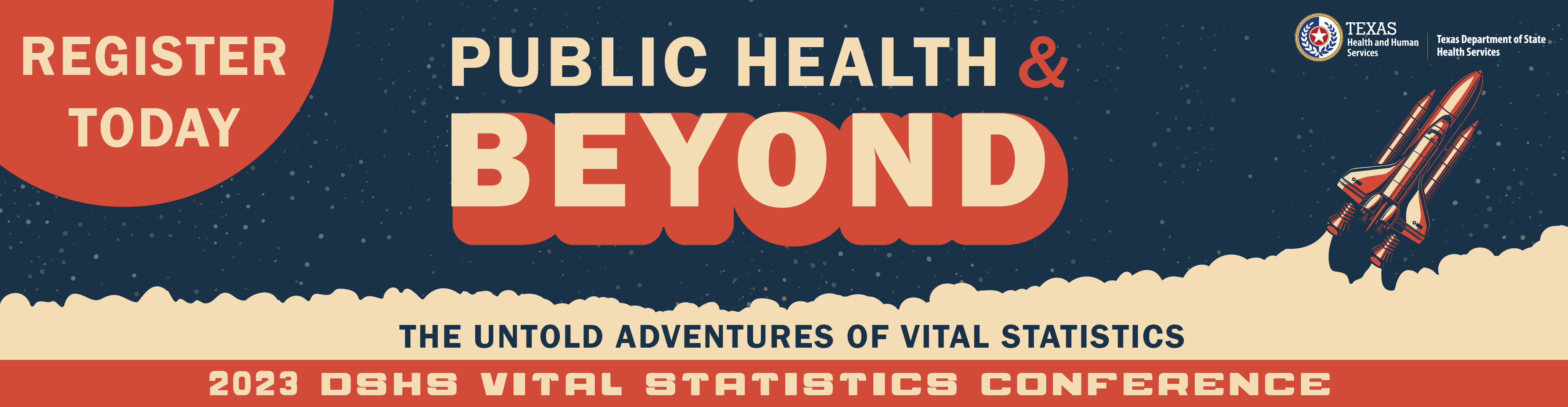 "2023 DSHS vital Statistic Conference Banner - Register Today"