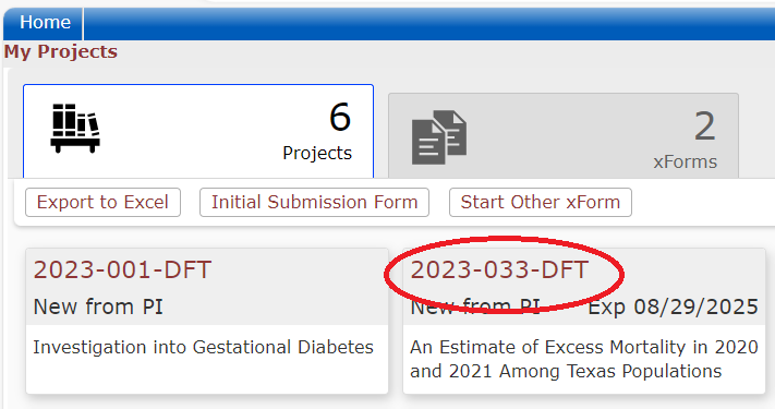 "Screenshot of the Dashboard with the Protocol Number Highlighted"