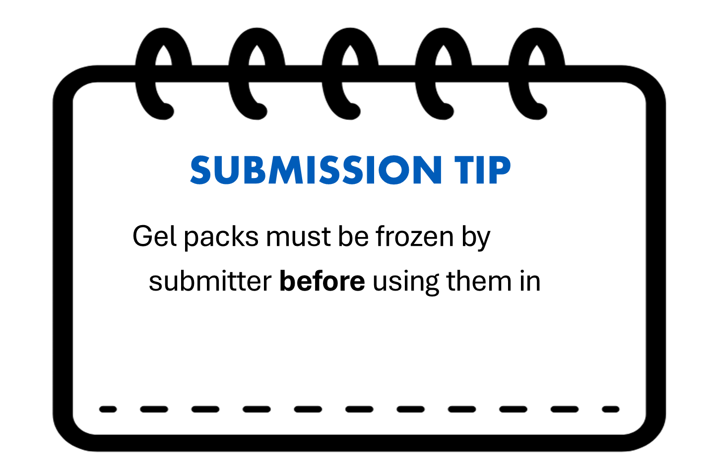 Gel packs must be frozen by submitter 