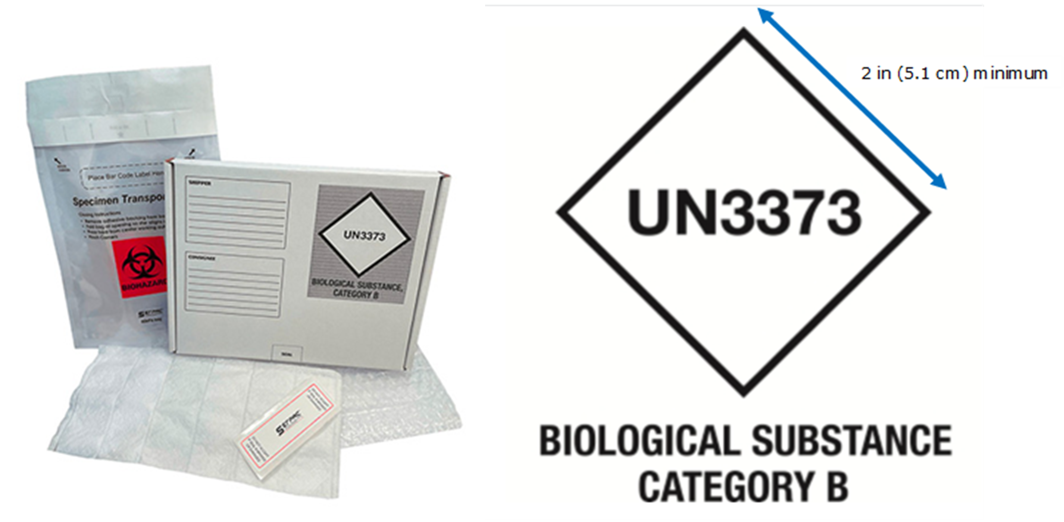 A black line image of a UN3373 shipping label