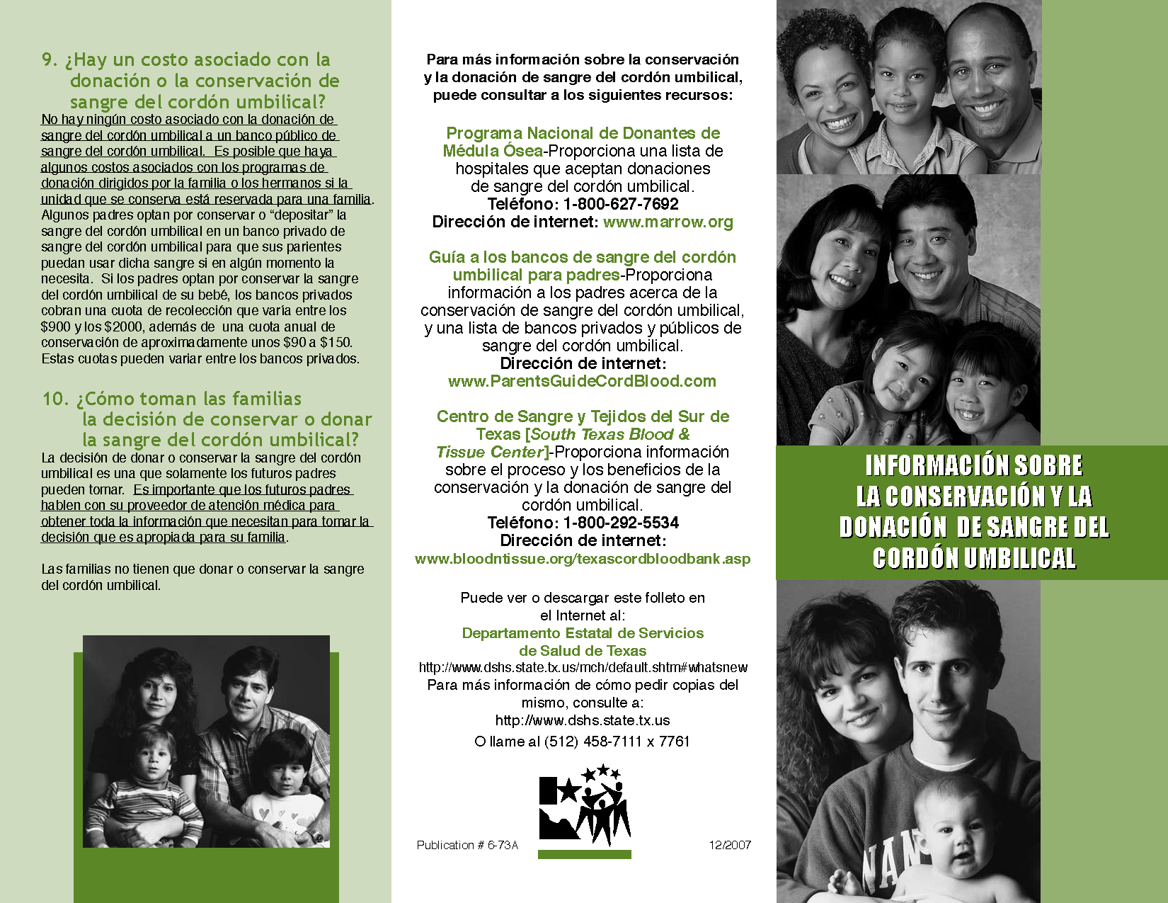 Folleto sobre la donación y la conservación de sangre del cordón umbilical