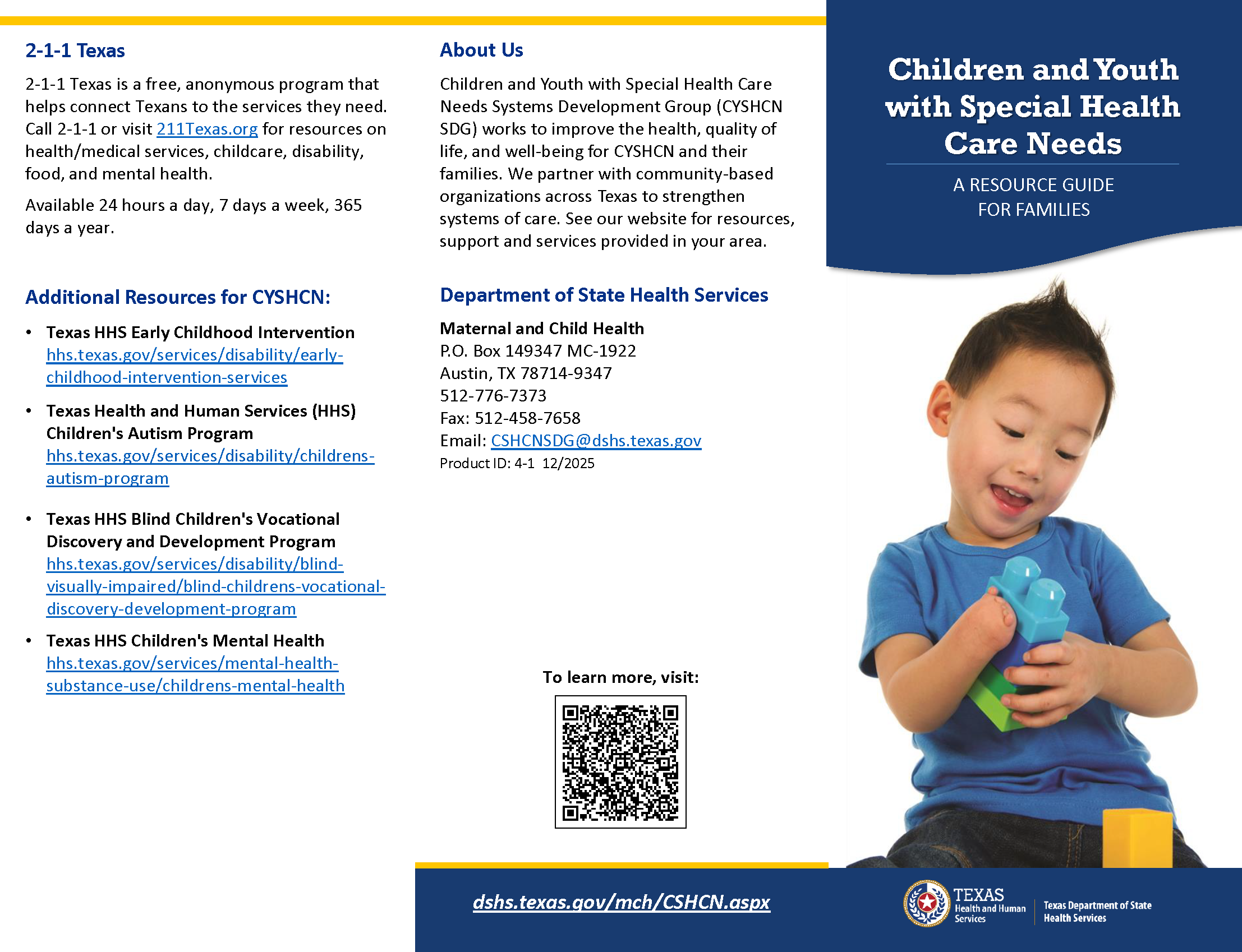 Children and Youth with Special Health Care Needs (CYSHCN) - A Resource Guide for Families