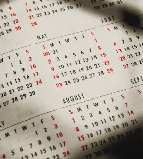 Calendar with dates listed