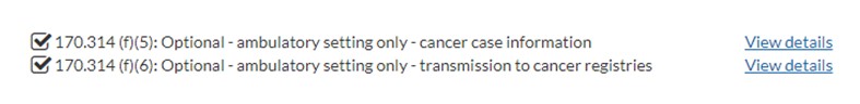 Checkboxes ticked in two categories -cancer case information and transmission