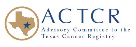 Logo for the Advisory Commitee to the Texas Cancer Registry, map of Texas in a circle