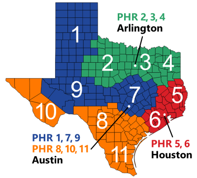 Map of Texas public health regions