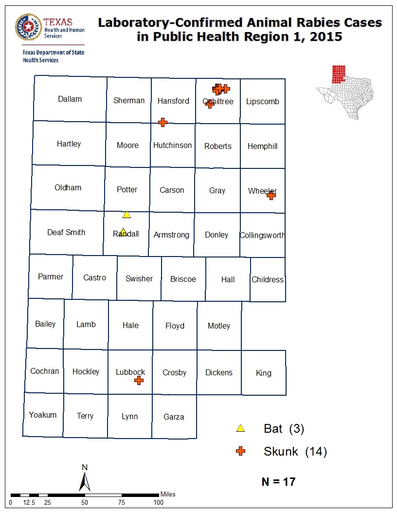 Laboratory-Confirmed Animal Rabies Cases in Public Health Region 1, 2015