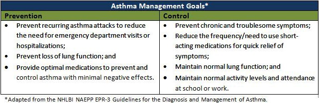 Asthma Management Goals Chart
