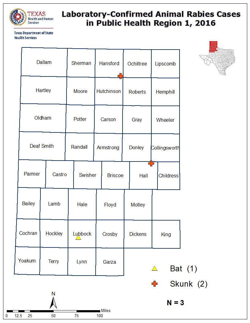 Laboratory-Confirmed Animal Rabies Cases in Public Health Region 1, 2016