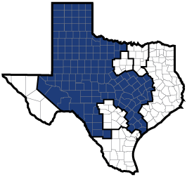 Map service area Central and West Texas