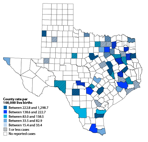 Figure 7: Rates of CS in Texas counties, Texas 2018*