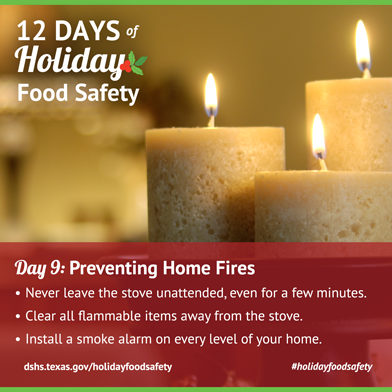 12 Days of Holiday Food Safety, Day 9, Preventing Home Fires