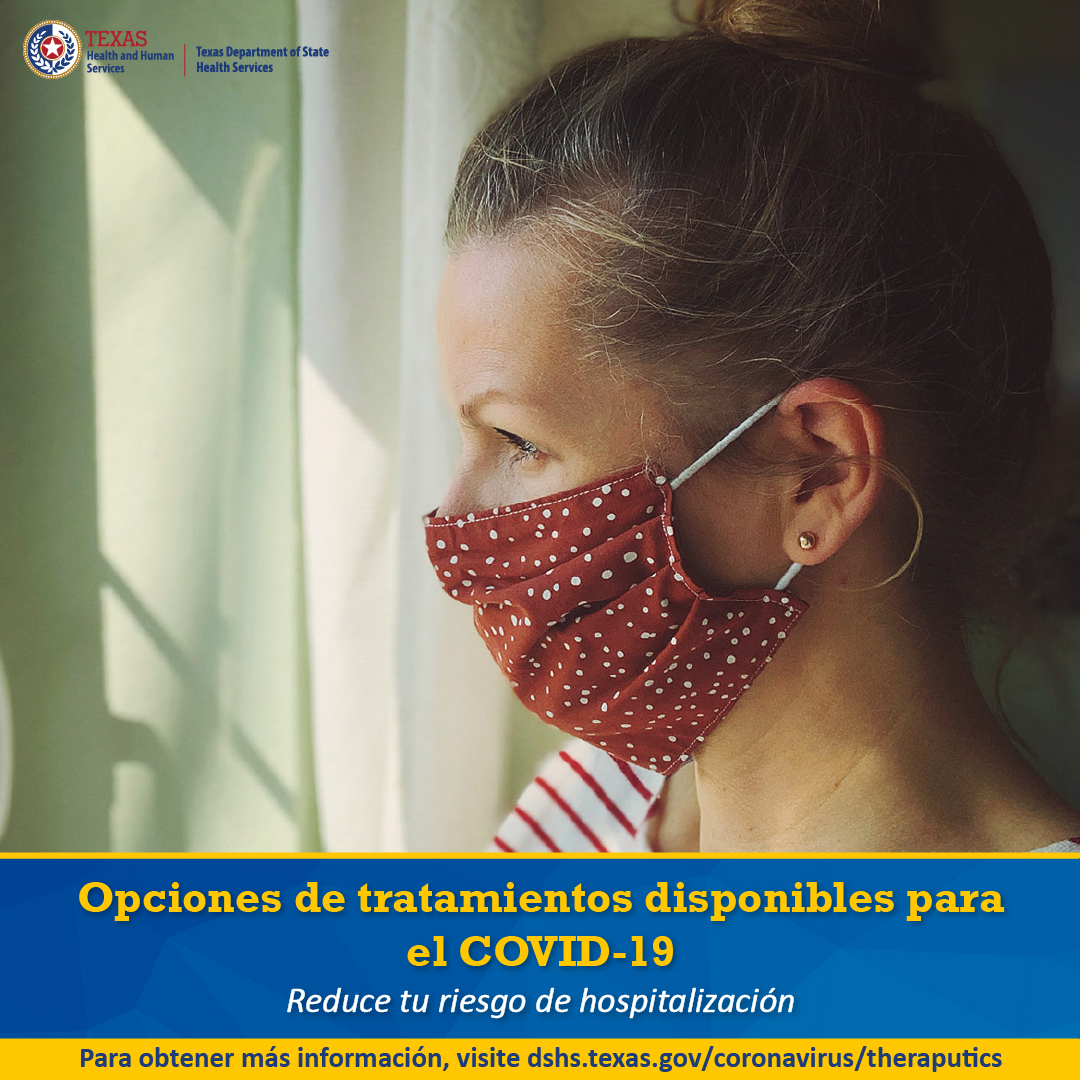 Tratamientos para el COVID-19: Reduzca el riesgo de ser hospitalizado - Opción 4, Mujer con una mascarilla - Español