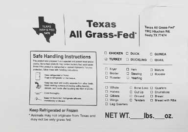 close-up of Texas All Grass-Fed label