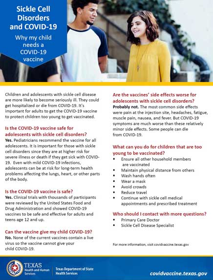 Thumbnail preview of Sickle Cell Disorders and COVID-19: Why my child needs a COVID-19 Vaccine PDF in English