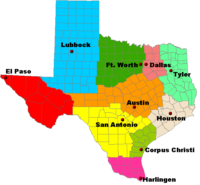 Map of Texas showing LRN locations