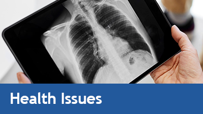 Photo of lung x-ray and link to Health Issues page