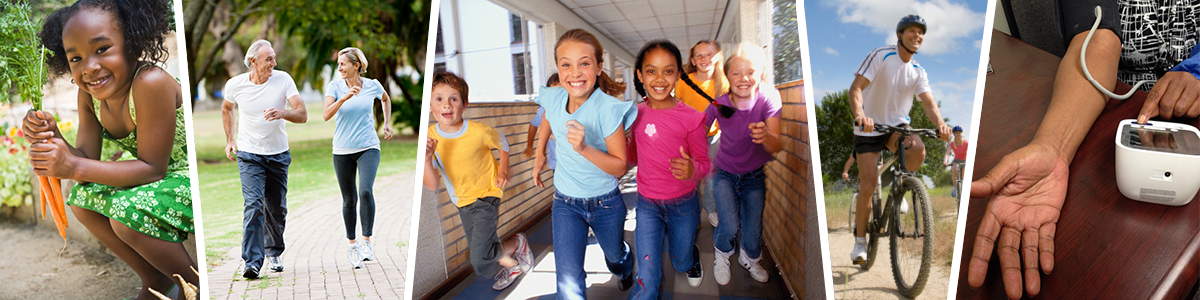 Collage of people engaged in healthy activities.