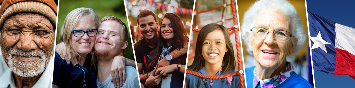 Collage of images of Texas people representing different ages, ethnicities and other demographics.