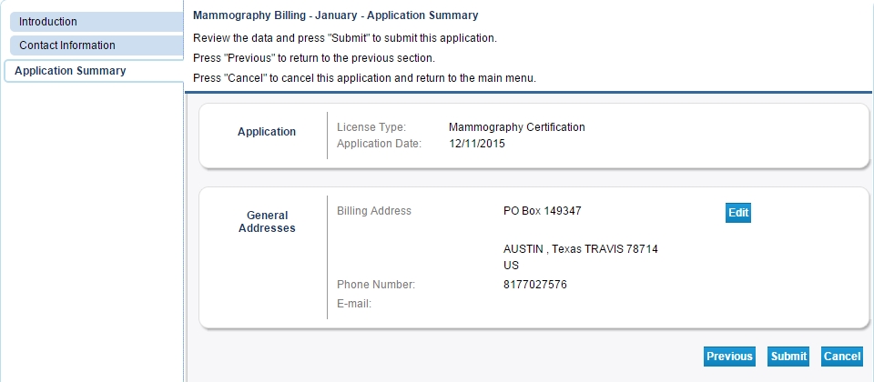 application summary page application summary page